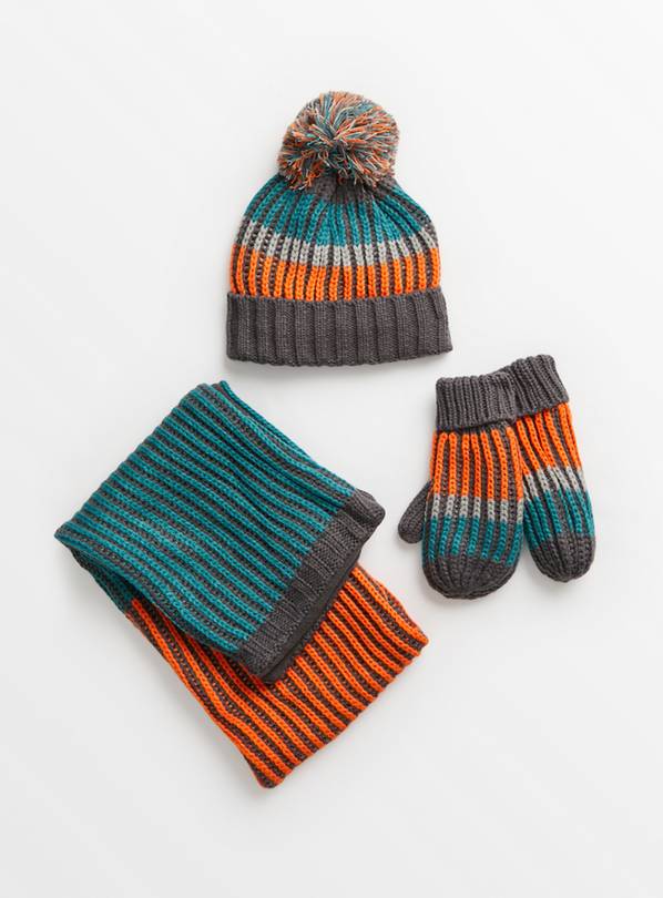 Colour Block Hat, Scarf & Mittens Set 3-5 years